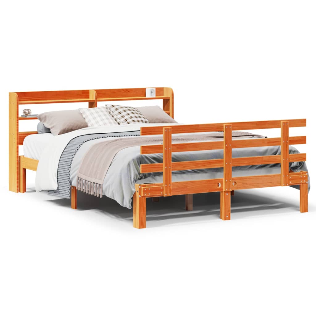 Bed Frame with Headboard without Mattress Wax Brown 135x190 cm Double