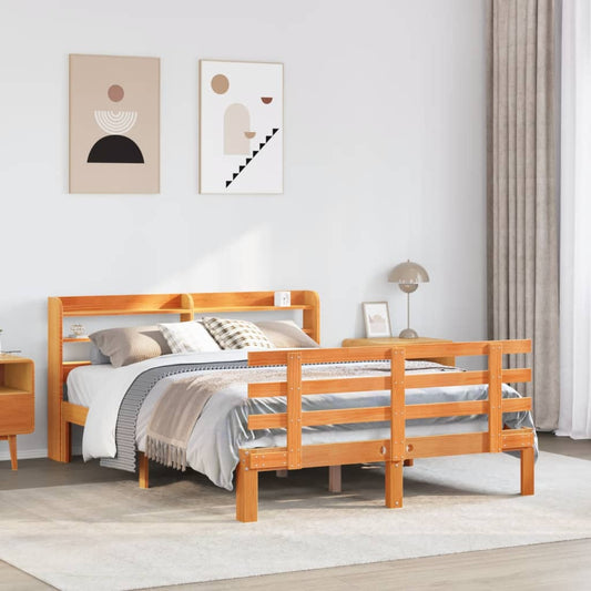 Bed Frame with Headboard without Mattress Wax Brown 135x190 cm Double