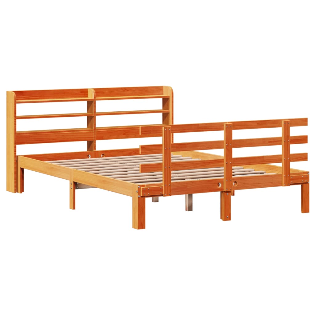 Bed Frame with Headboard without Mattress Wax Brown 140x190 cm