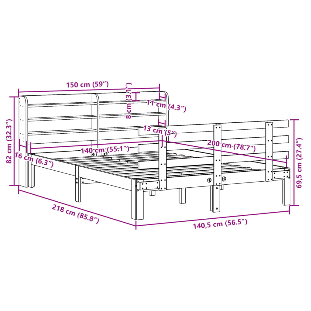 Bed Frame with Headboard without Mattress Wax Brown 140x200 cm