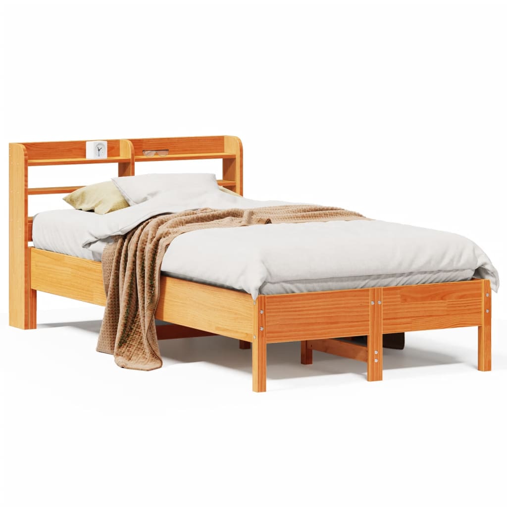 Bed Frame without Mattress Wax Brown 120x190 cm Small Double Solid Wood Pine