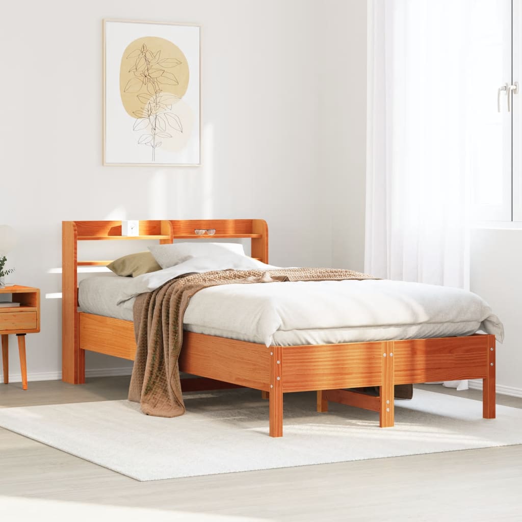 Bed Frame without Mattress Wax Brown 120x190 cm Small Double Solid Wood Pine