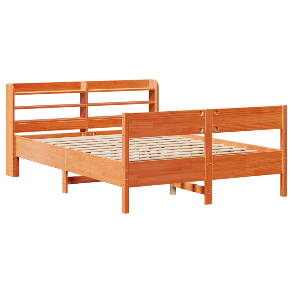 Bed Frame with Headboard Wax Brown 140x200 cm Solid Wood Pine