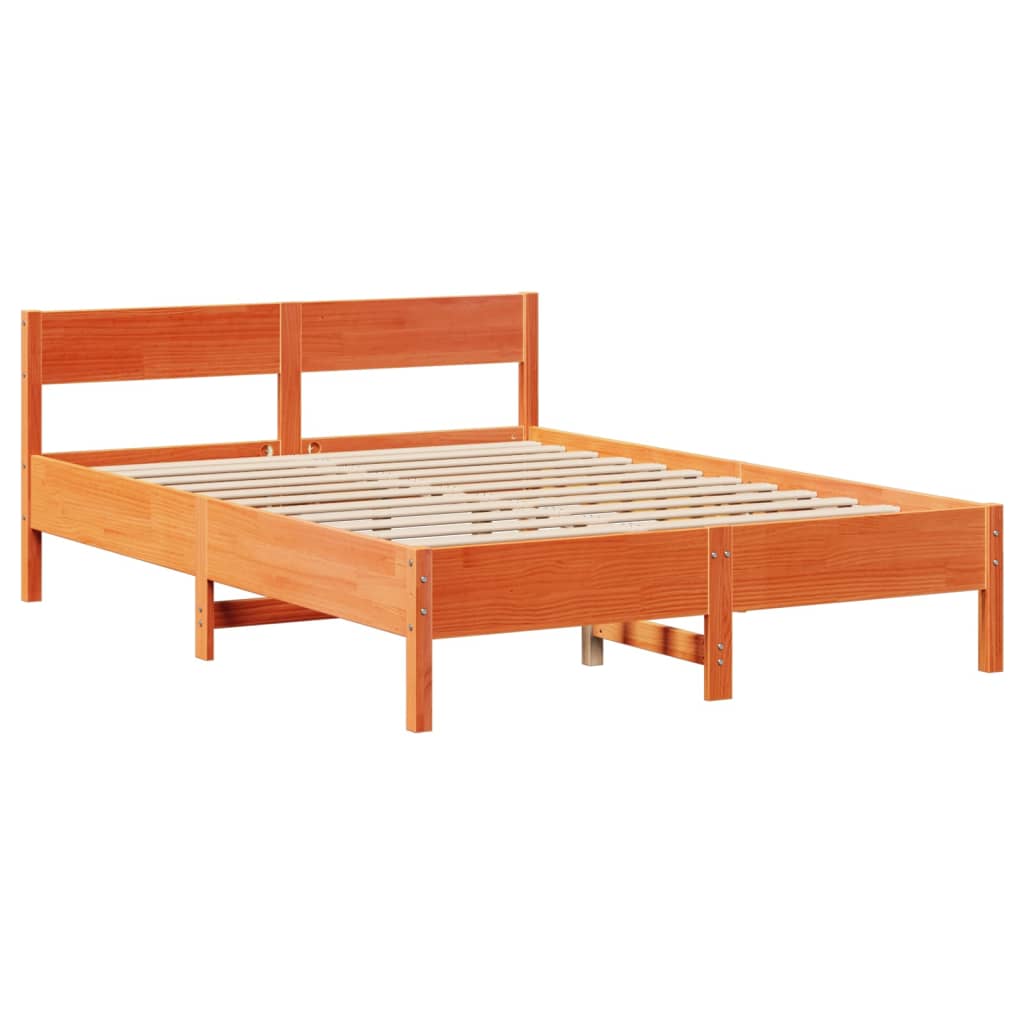 Bed Frame with Headboard Wax Brown 140x200 cm Solid Wood Pine