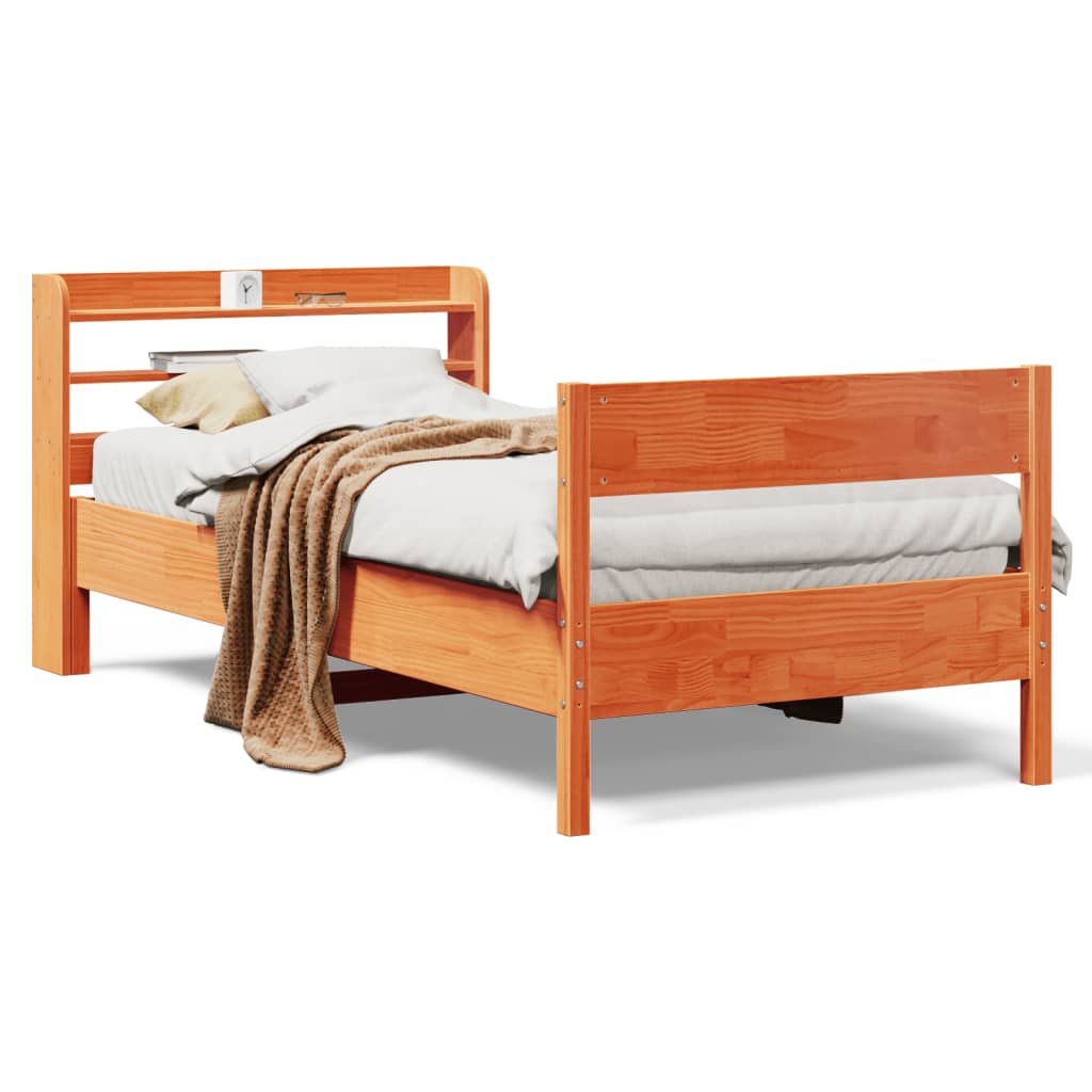 Bed Frame with Headboard Wax Brown 90x190 cm Single Solid Wood Pine