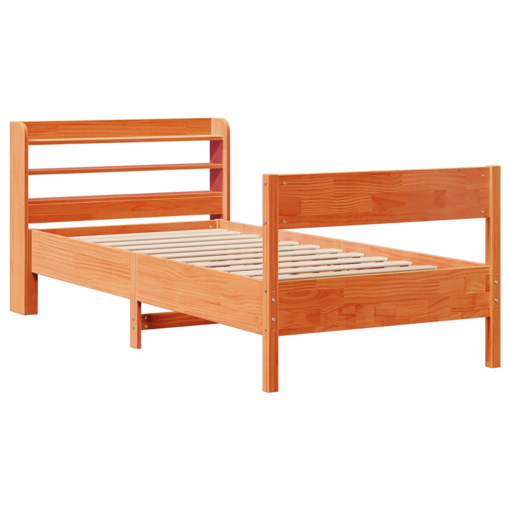 Bed Frame with Headboard Wax Brown 90x190 cm Single Solid Wood Pine