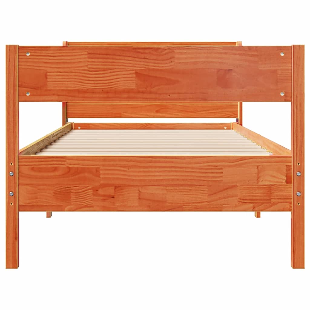 Bed Frame with Headboard Wax Brown 90x190 cm Single Solid Wood Pine