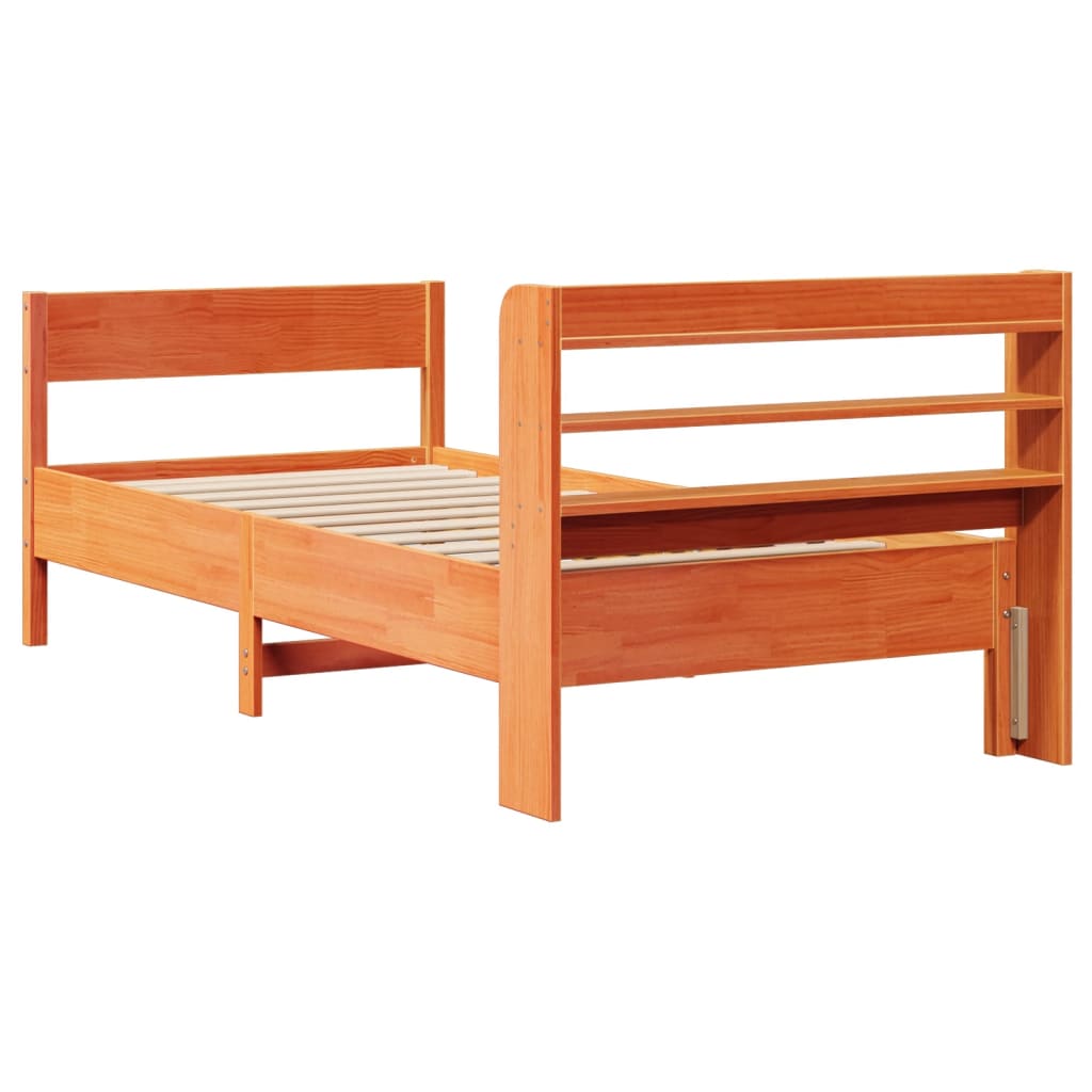 Bed Frame with Headboard Wax Brown 90x190 cm Single Solid Wood Pine