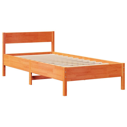 Bed Frame with Headboard Wax Brown 90x190 cm Single Solid Wood Pine