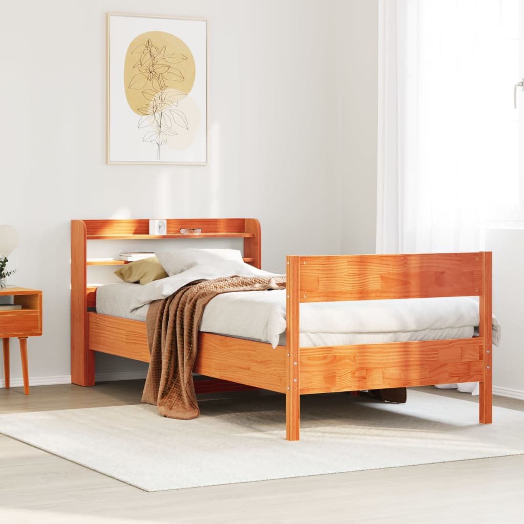 Bed Frame with Headboard Wax Brown 90x190 cm Single Solid Wood Pine