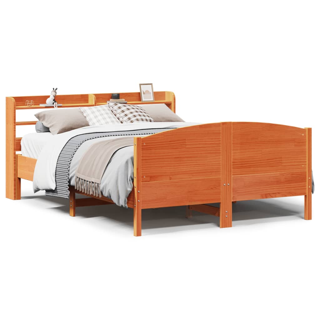 Bed Frame with Headboard Wax Brown 150x200 cm King Size Solid Wood Pine