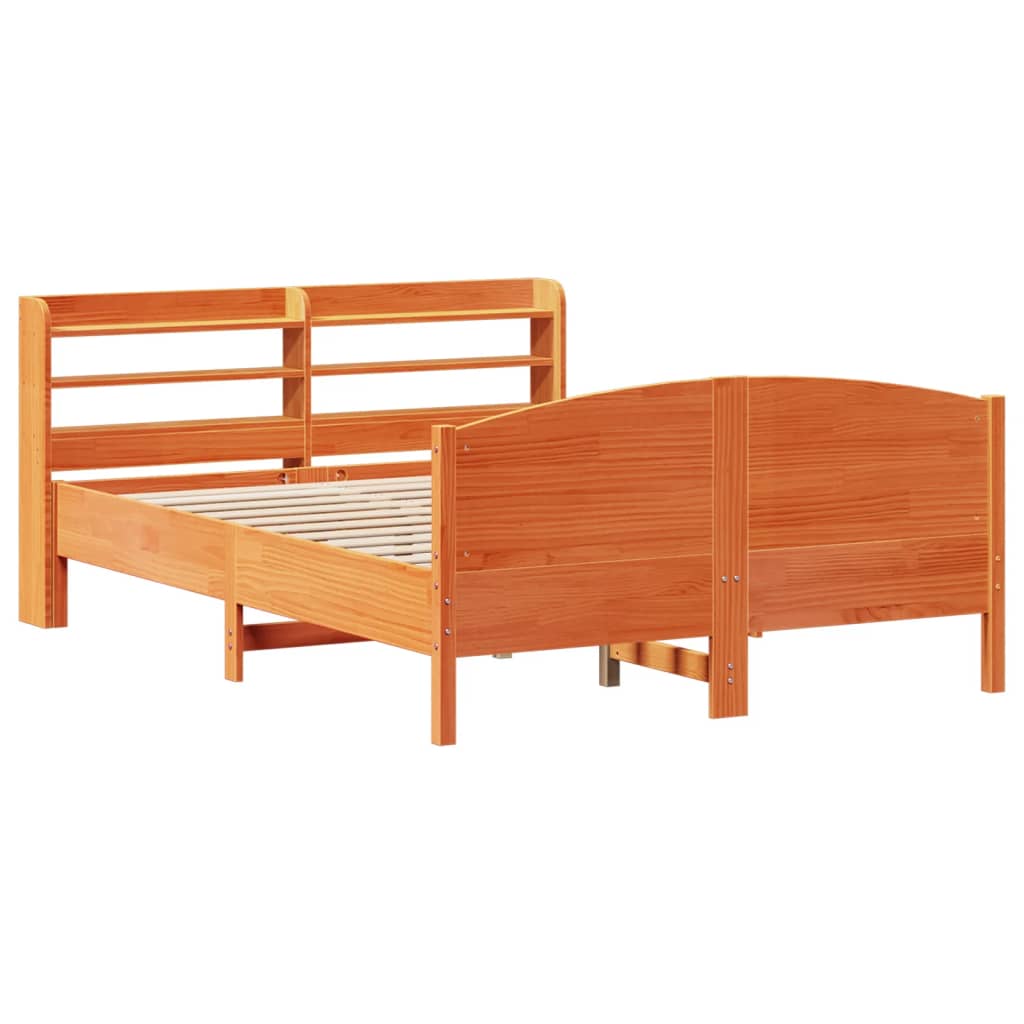 Bed Frame with Headboard Wax Brown 150x200 cm King Size Solid Wood Pine