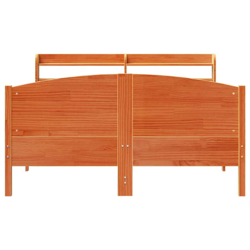 Bed Frame with Headboard Wax Brown 150x200 cm King Size Solid Wood Pine