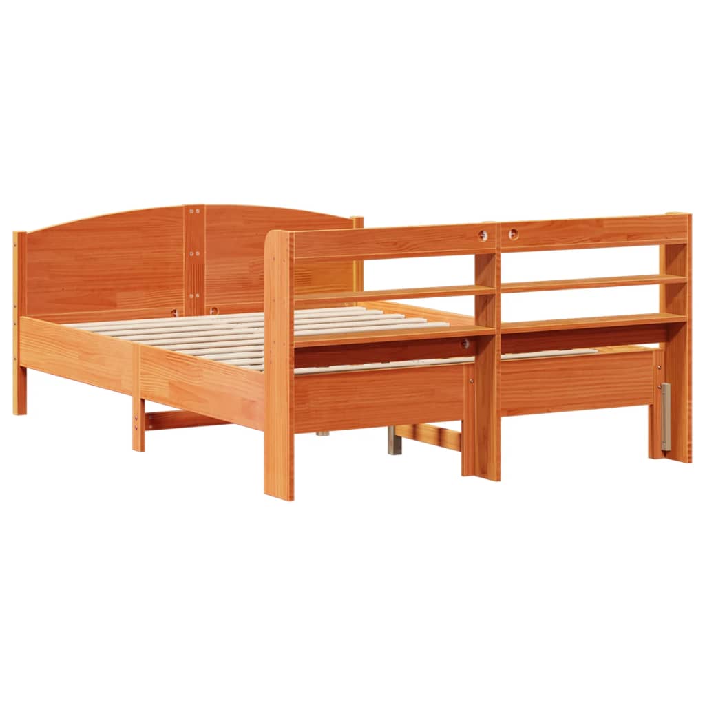 Bed Frame with Headboard Wax Brown 150x200 cm King Size Solid Wood Pine