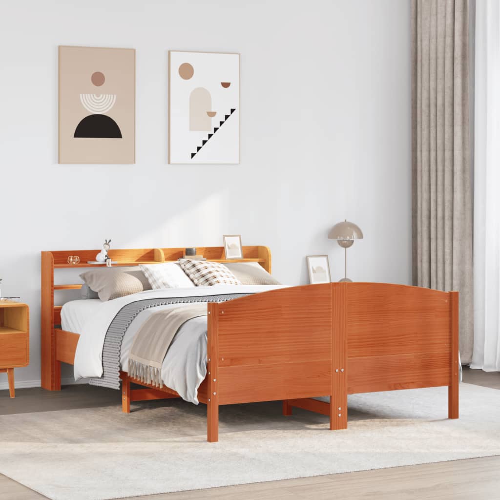 Bed Frame with Headboard Wax Brown 150x200 cm King Size Solid Wood Pine