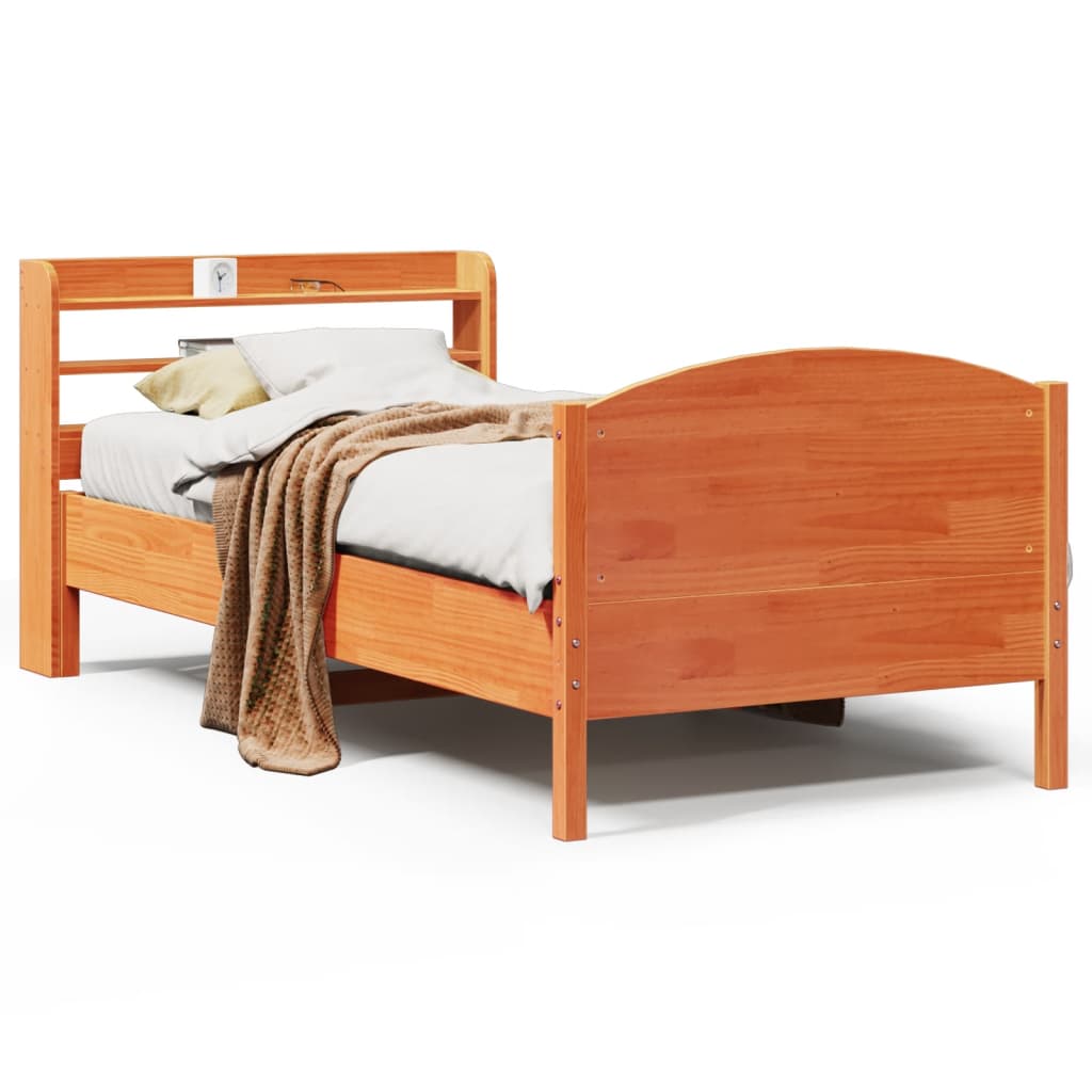 Bed Frame without Mattress Wax Brown 90x190 cm Single Solid Wood Pine