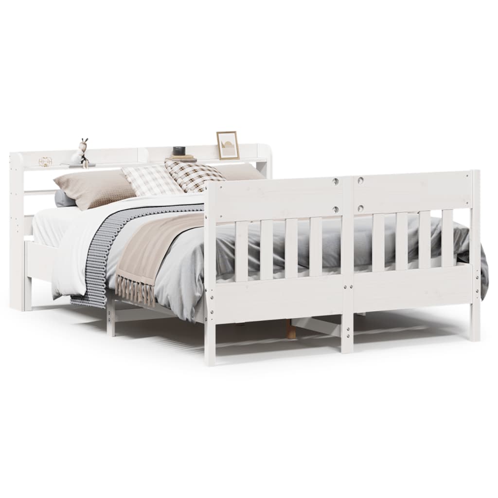 Bed Frame with Headboard White 150x200 cm King Size Solid Wood Pine