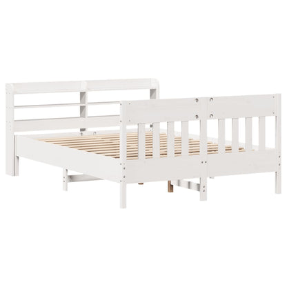 Bed Frame with Headboard White 150x200 cm King Size Solid Wood Pine