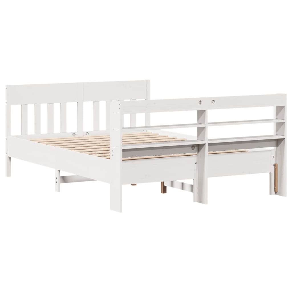 Bed Frame with Headboard White 150x200 cm King Size Solid Wood Pine