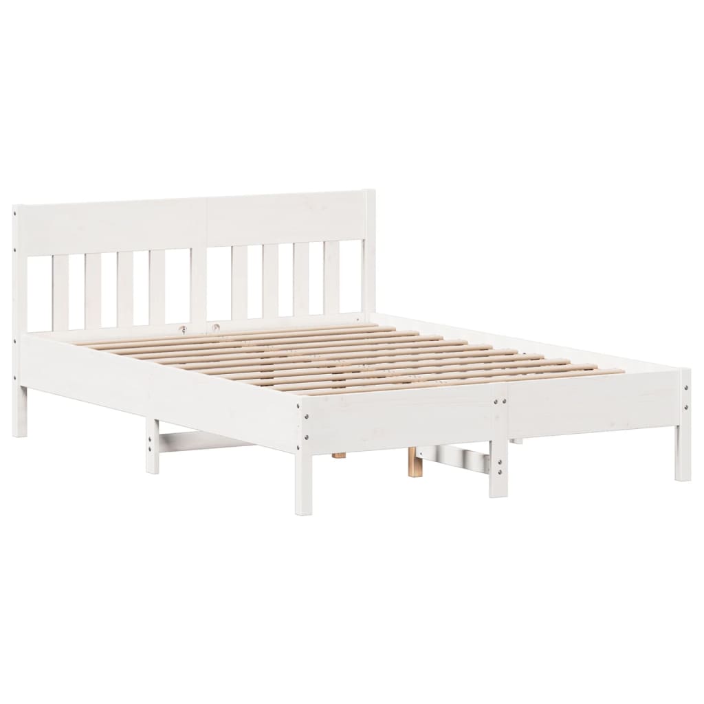 Bed Frame with Headboard White 150x200 cm King Size Solid Wood Pine