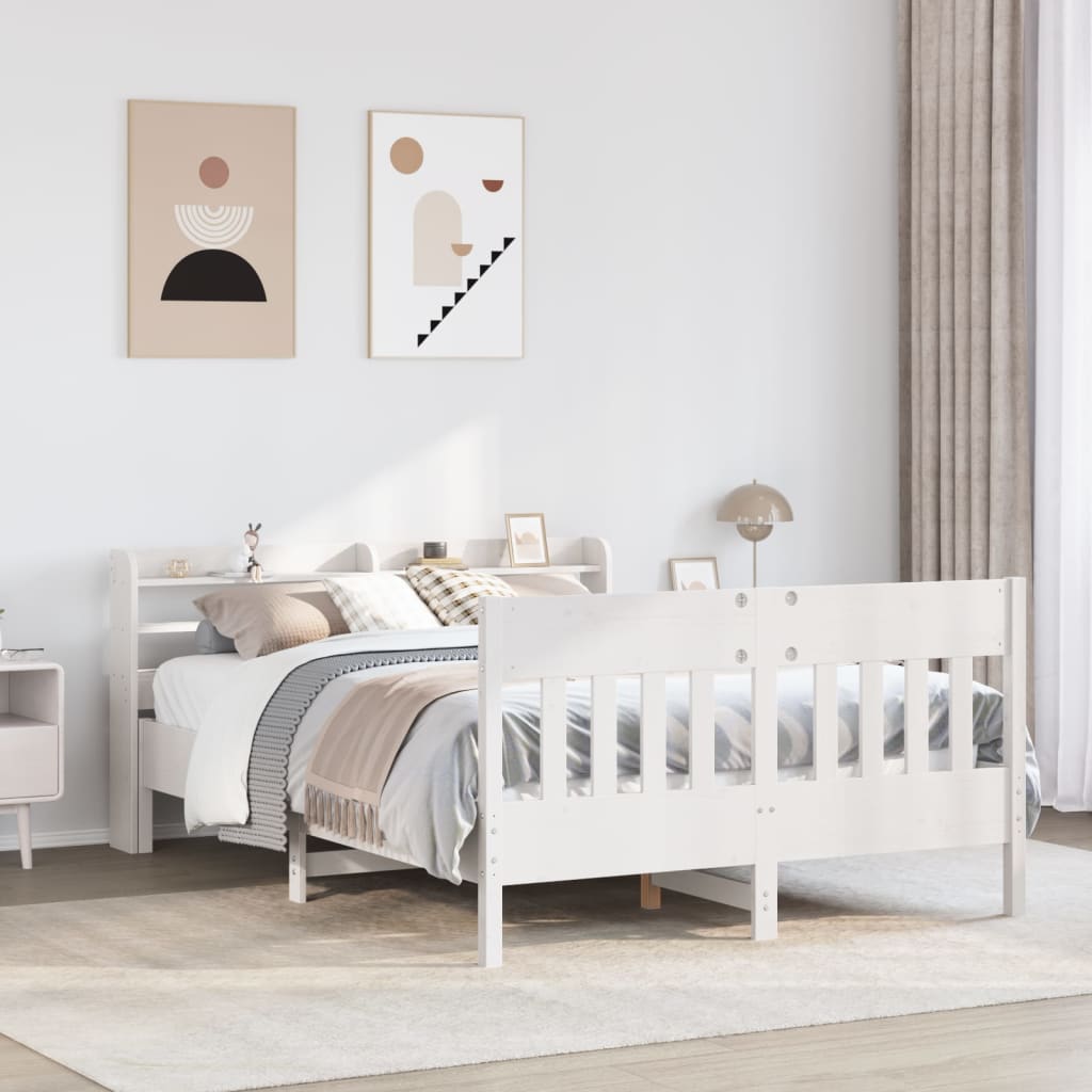 Bed Frame with Headboard White 150x200 cm King Size Solid Wood Pine