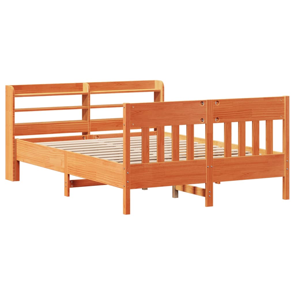 Bed Frame without Mattress Wax Brown 150x200 cm King Size Solid Wood Pine