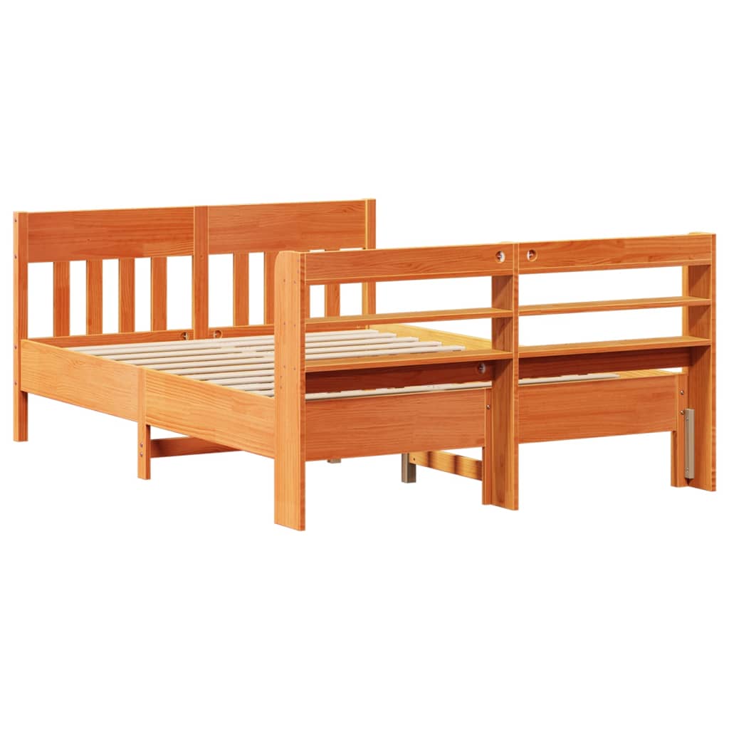 Bed Frame without Mattress Wax Brown 150x200 cm King Size Solid Wood Pine