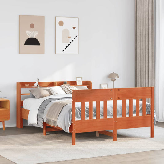 Bed Frame without Mattress Wax Brown 150x200 cm King Size Solid Wood Pine