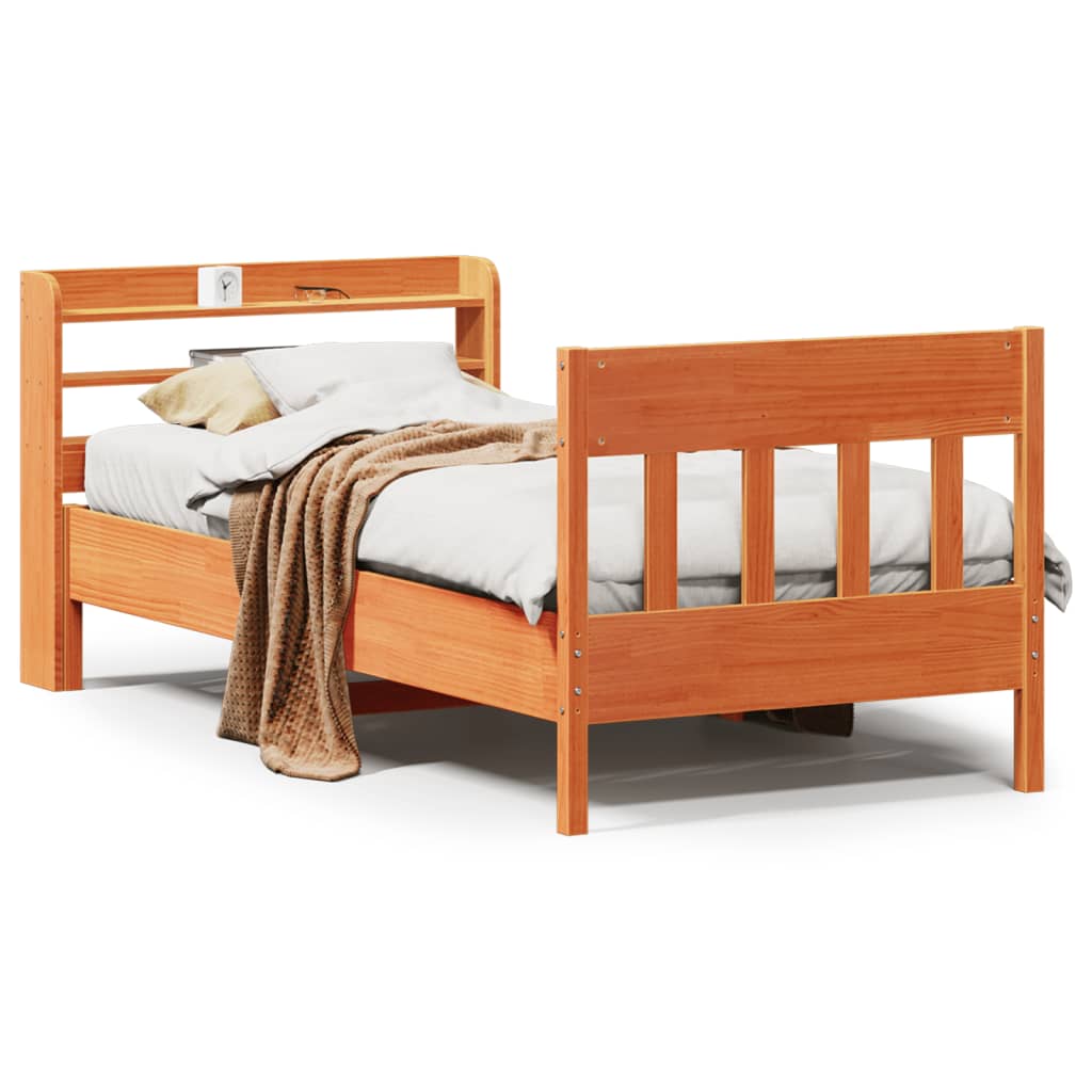 Bed Frame without Mattress Wax Brown 90x190 cm Single Solid Wood Pine