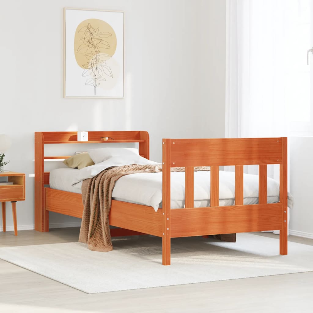 Bed Frame without Mattress Wax Brown 90x190 cm Single Solid Wood Pine