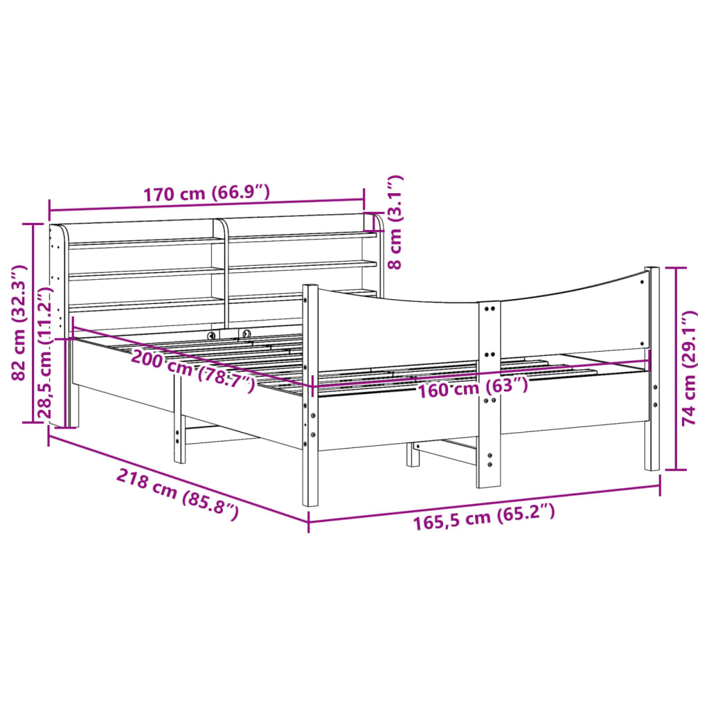 Bed Frame with Headboard White 160x200 cm Solid Wood Pine