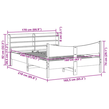 Bed Frame with Headboard White 160x200 cm Solid Wood Pine