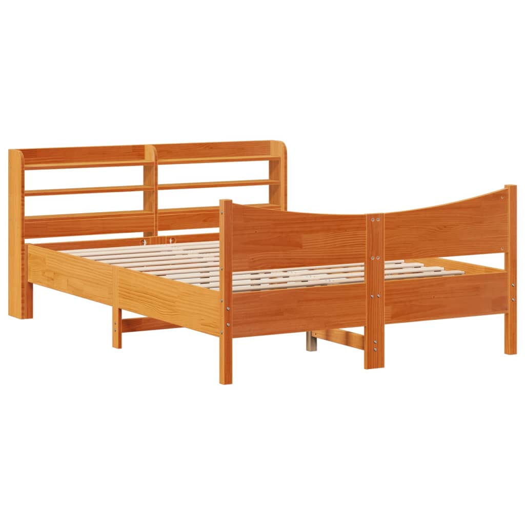 Bed Frame with Headboard Wax Brown 150x200 cm King Size Solid Wood Pine