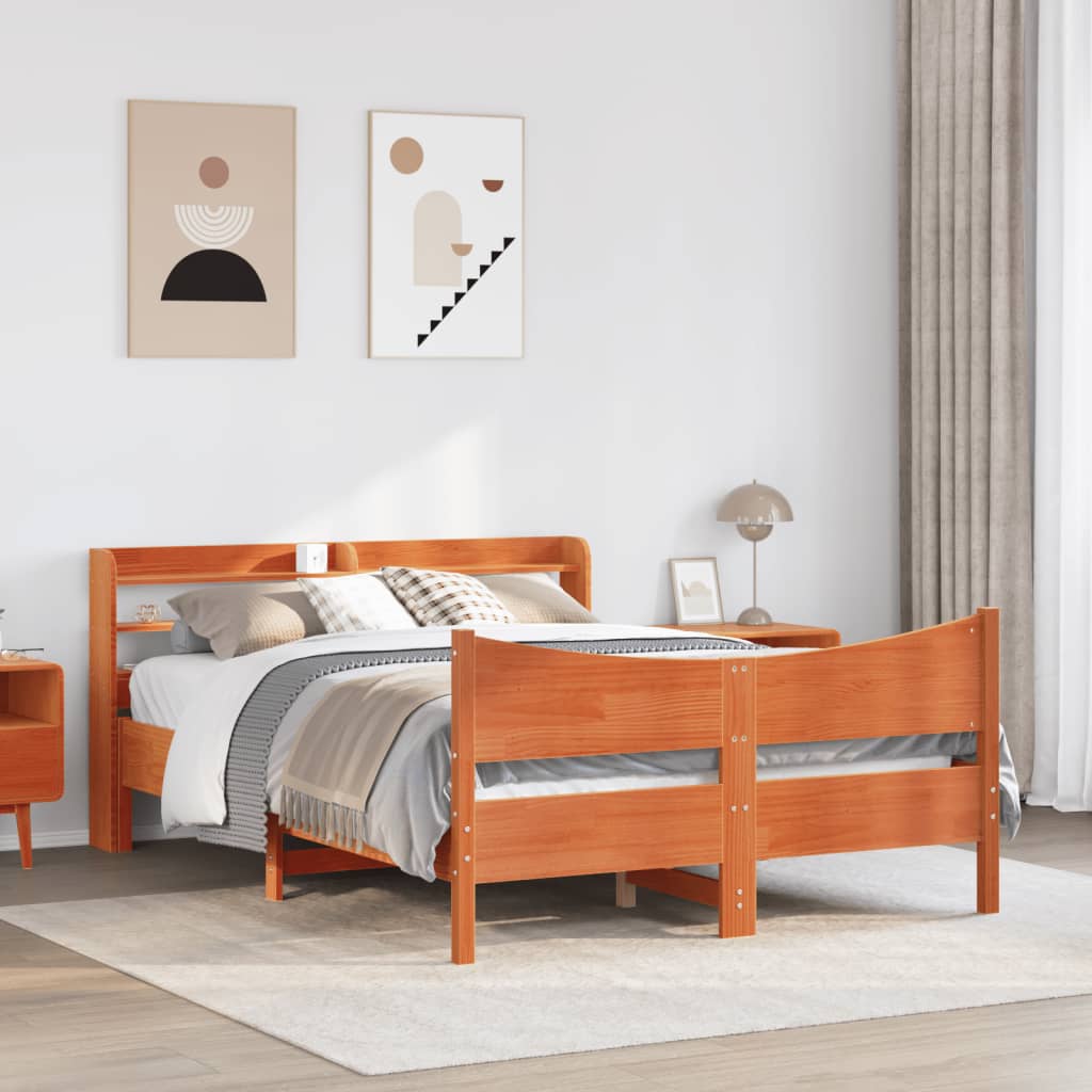 Bed Frame with Headboard Wax Brown 150x200 cm King Size Solid Wood Pine