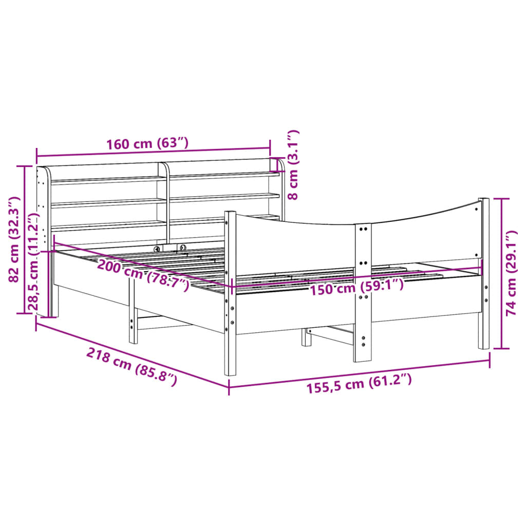 Bed Frame with Headboard Wax Brown 150x200 cm King Size Solid Wood Pine