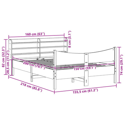 Bed Frame with Headboard Wax Brown 150x200 cm King Size Solid Wood Pine