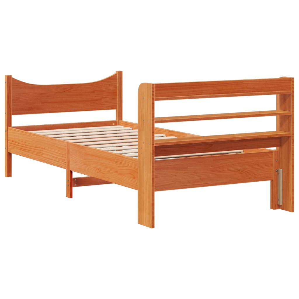 Bed Frame with Headboard Wax Brown 90x190 cm Single Solid Wood Pine