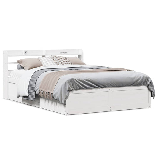 Bed Frame with Headboard White 150x200 cm King Size Solid Wood Pine