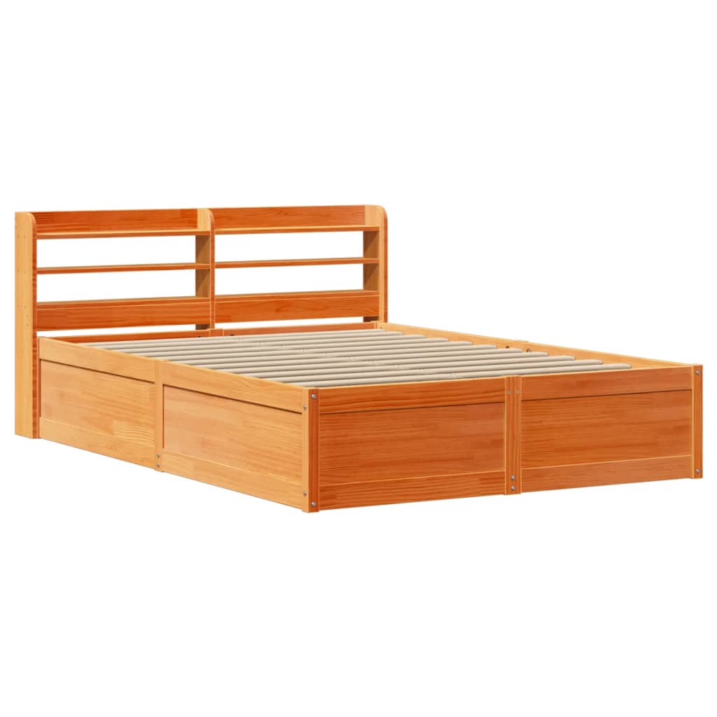 Bed Frame with Headboard Wax Brown 150x200 cm King Size Solid Wood Pine