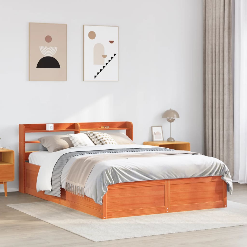 Bed Frame with Headboard Wax Brown 150x200 cm King Size Solid Wood Pine