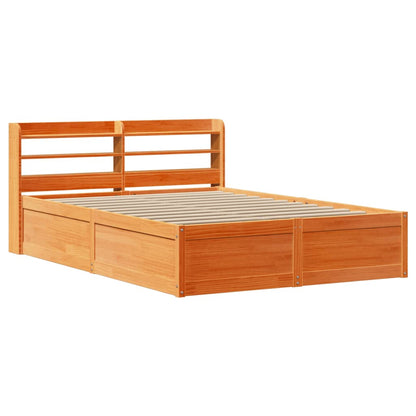 Bed Frame with Headboard Wax Brown 140x200 cm Solid Wood Pine