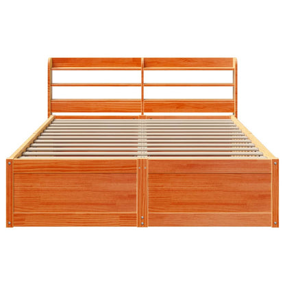 Bed Frame with Headboard Wax Brown 140x200 cm Solid Wood Pine