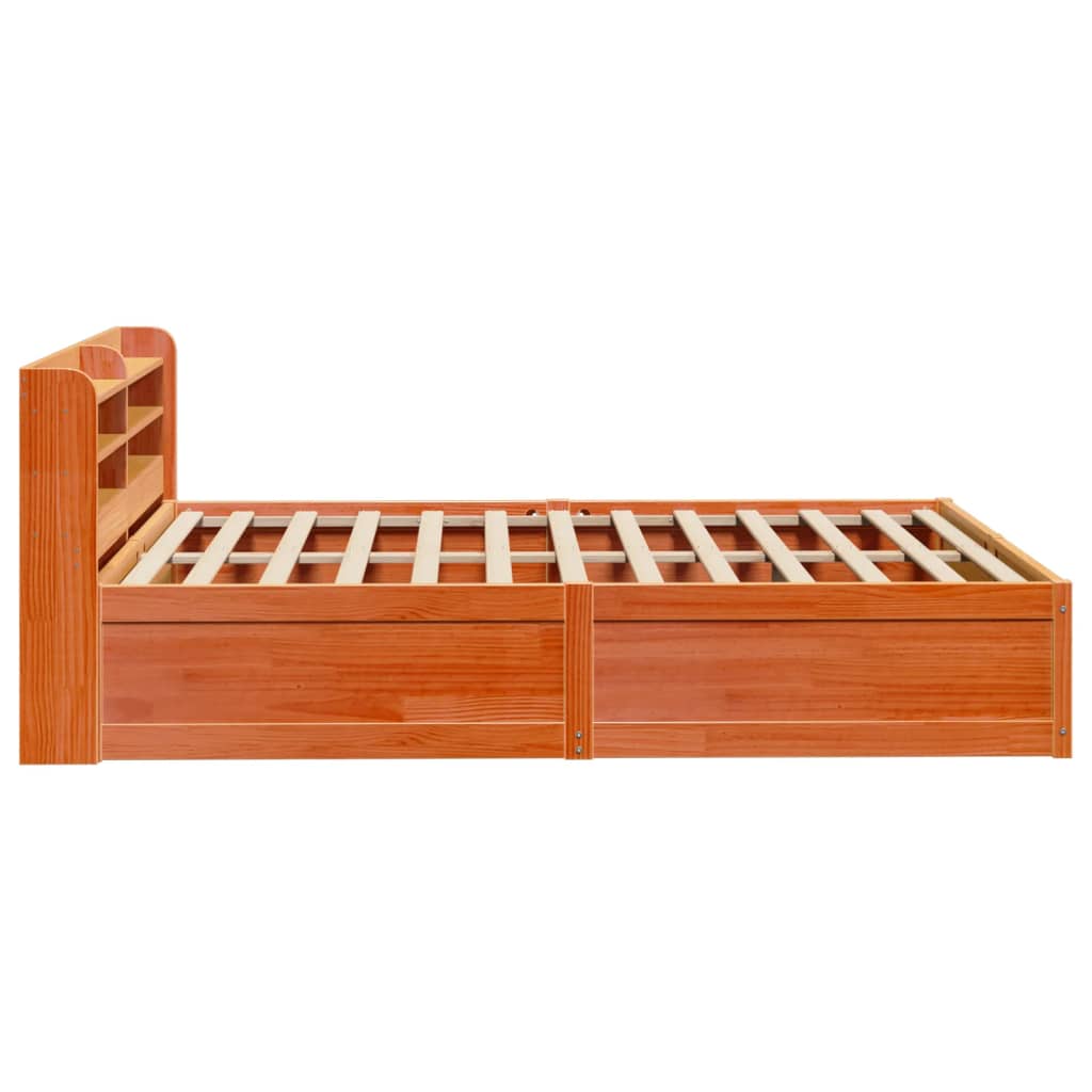 Bed Frame with Headboard Wax Brown 140x200 cm Solid Wood Pine