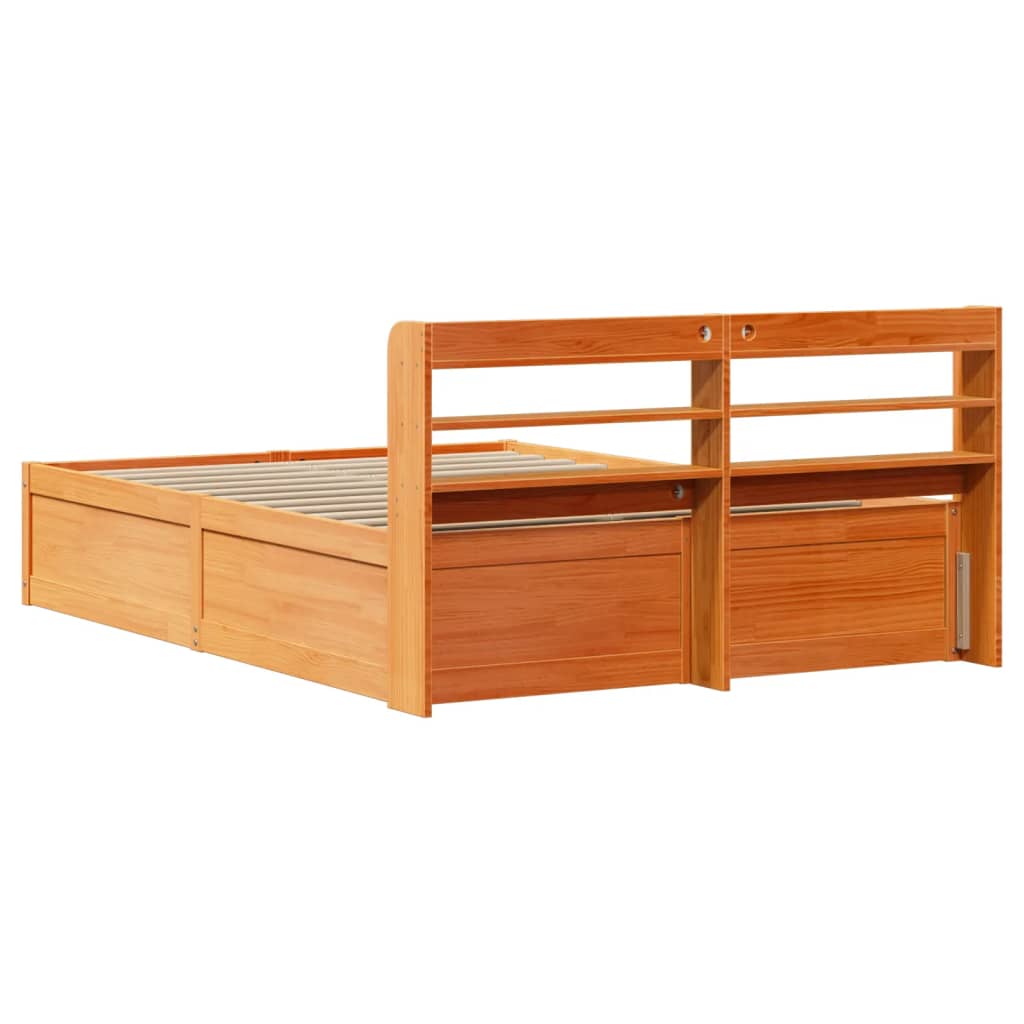 Bed Frame with Headboard Wax Brown 140x200 cm Solid Wood Pine