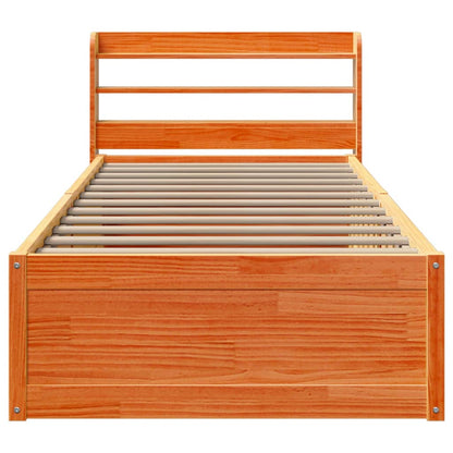 Bed Frame with Headboard Wax Brown 90x190 cm Single Solid Wood Pine