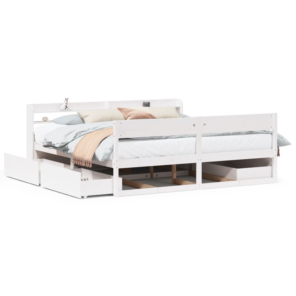 Bed Frame without Mattress White 200x200 cm Solid Wood Pine