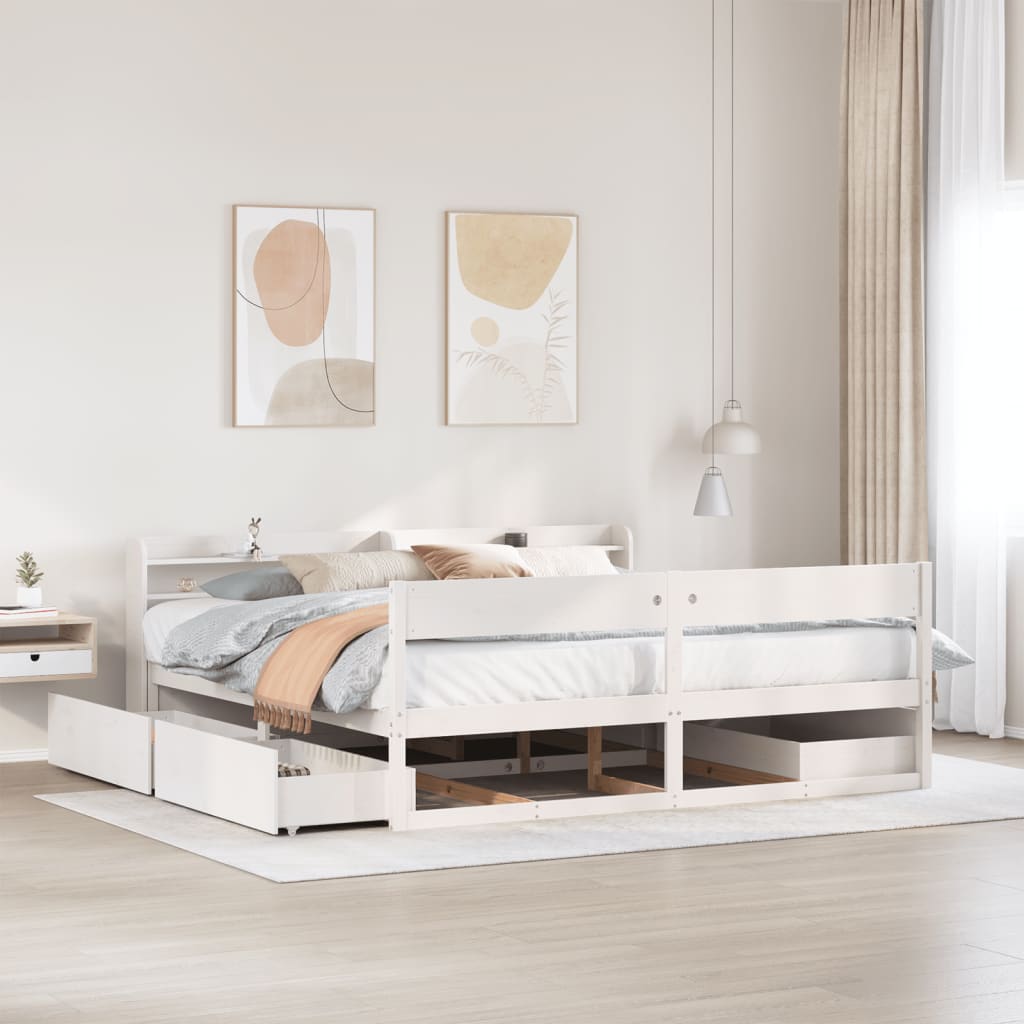 Bed Frame without Mattress White 200x200 cm Solid Wood Pine