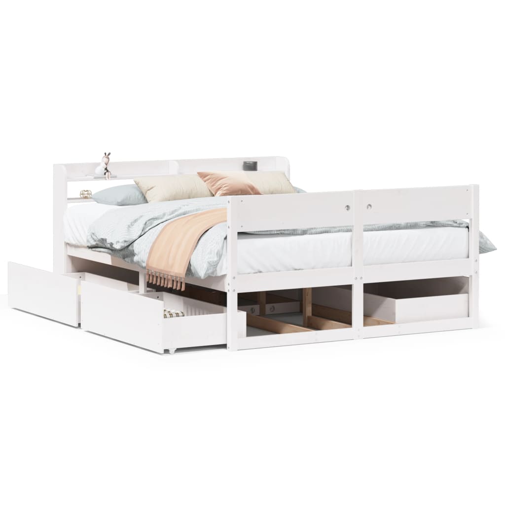 Bed Frame without Mattress White 150x200 cm King Size Solid Wood Pine