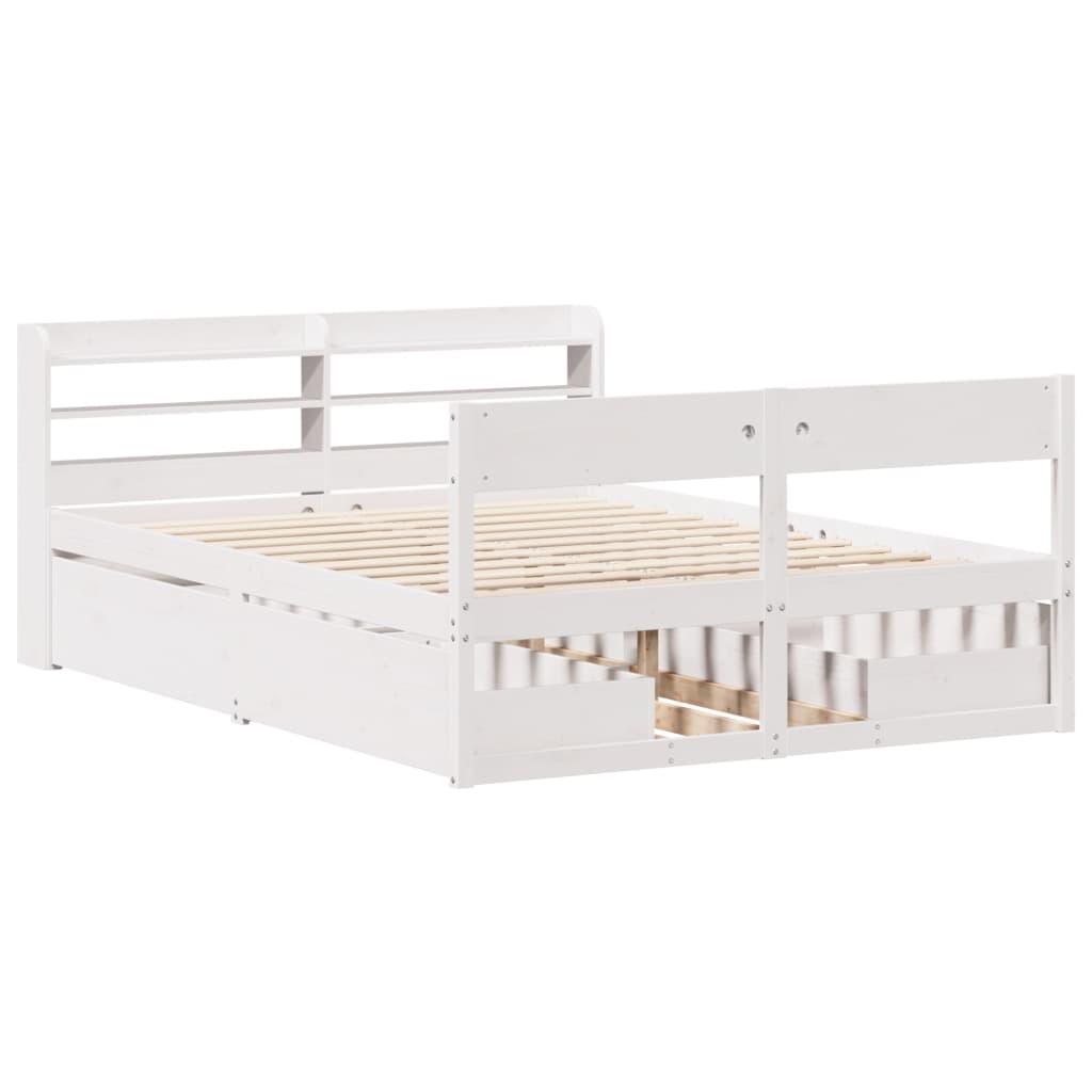 Bed Frame without Mattress White 150x200 cm King Size Solid Wood Pine