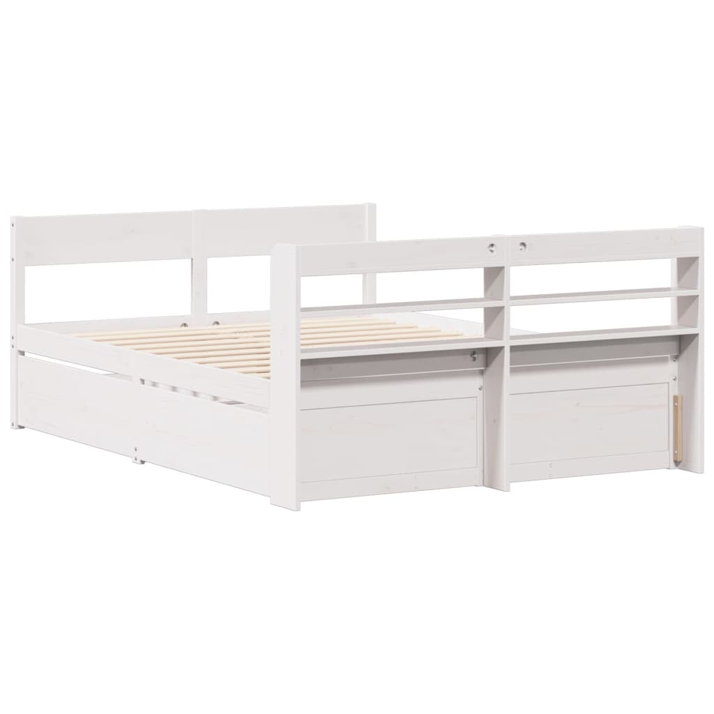 Bed Frame without Mattress White 150x200 cm King Size Solid Wood Pine